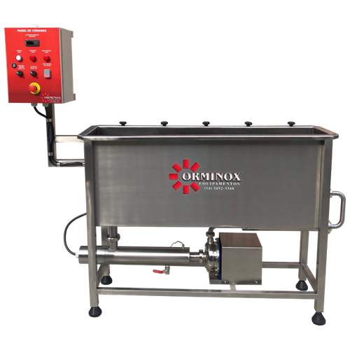 Lavadora de Garrafas em aço inox AISI-304 garante higienização e possui bomba de recirculação, aquecimento elétrico ou a vapor e painel digital, sendo ideal para indústrias que buscam produtividade e qualidade na limpeza de garrafas.